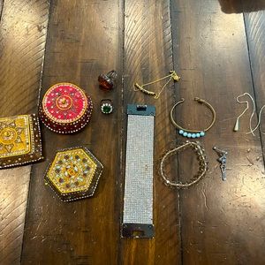 Lot of costume jewelry and handmade jewelry boxes.